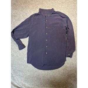 TravelSmith Button Down Shirt XL Indigo Blue Textured Woven Long Sleeve